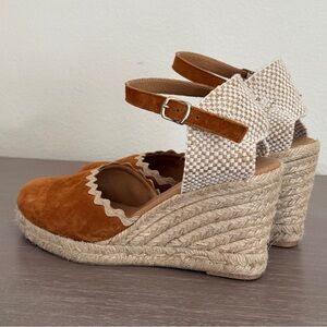 Paseart Women’s Beige Suede Espadrille Shoes Sz 8.5 (Euro 39) Wedge Ankle Strap